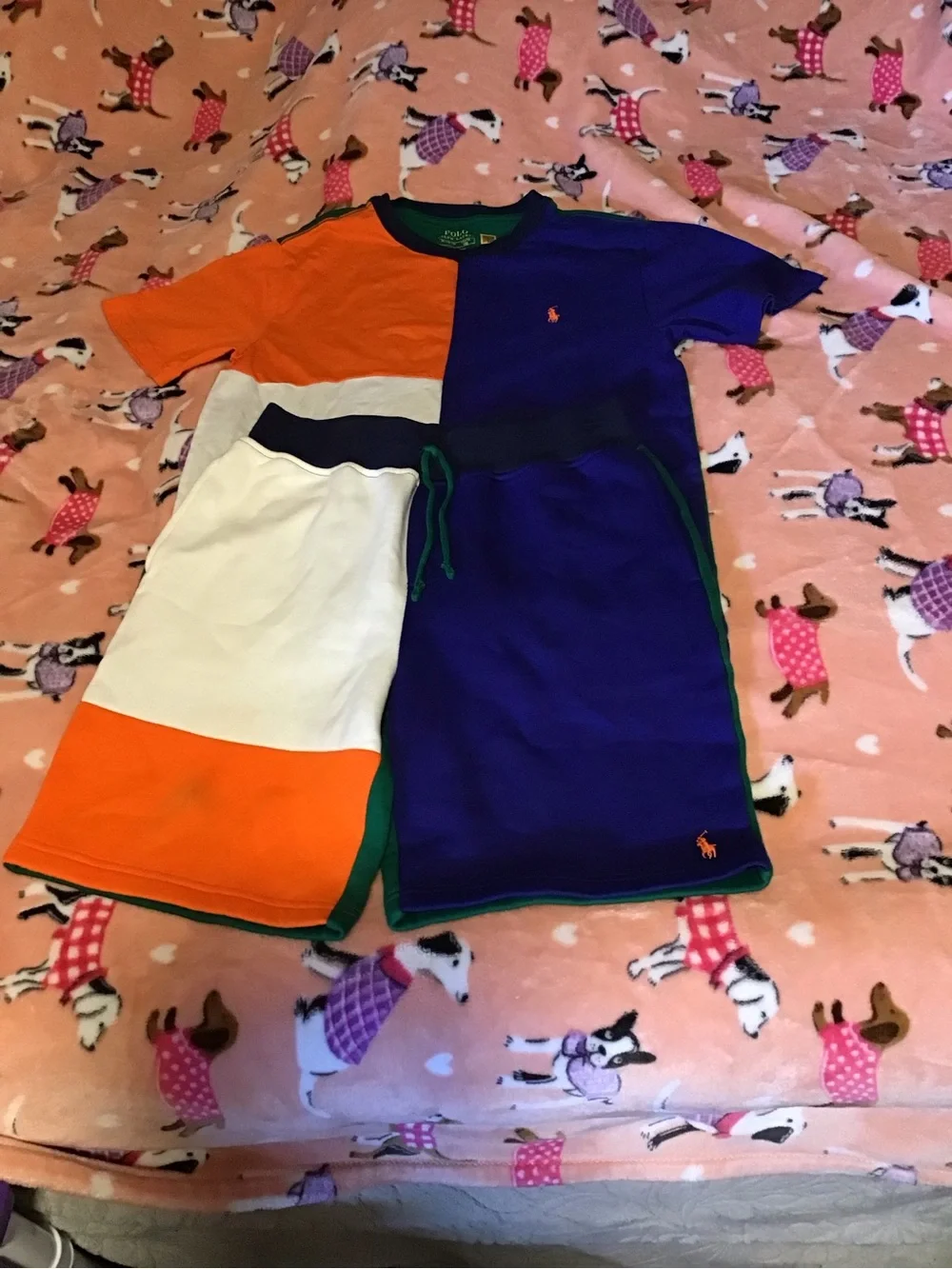 Ralph Lauren Colorblock Kids Tee and Shorts Set - Orange, Blue, White